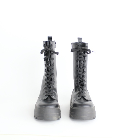 Chunky Platform Boots Goth Industrial Rave Club Kid Vegan Faux Leather Shoes 8 - Picture 6 of 11